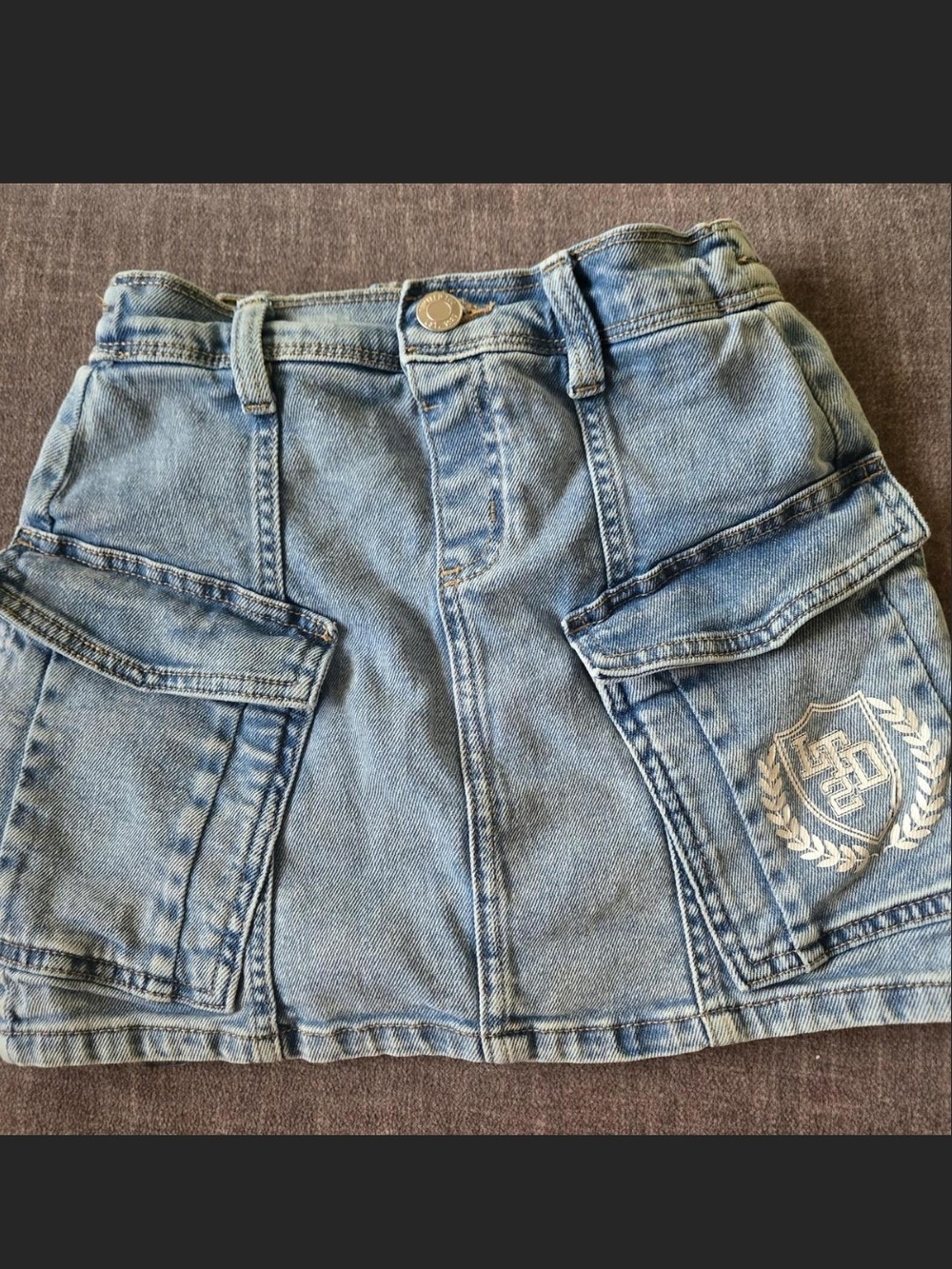 Limited Too Light Blue Denim Cargo Mini Skort with Crest Patch